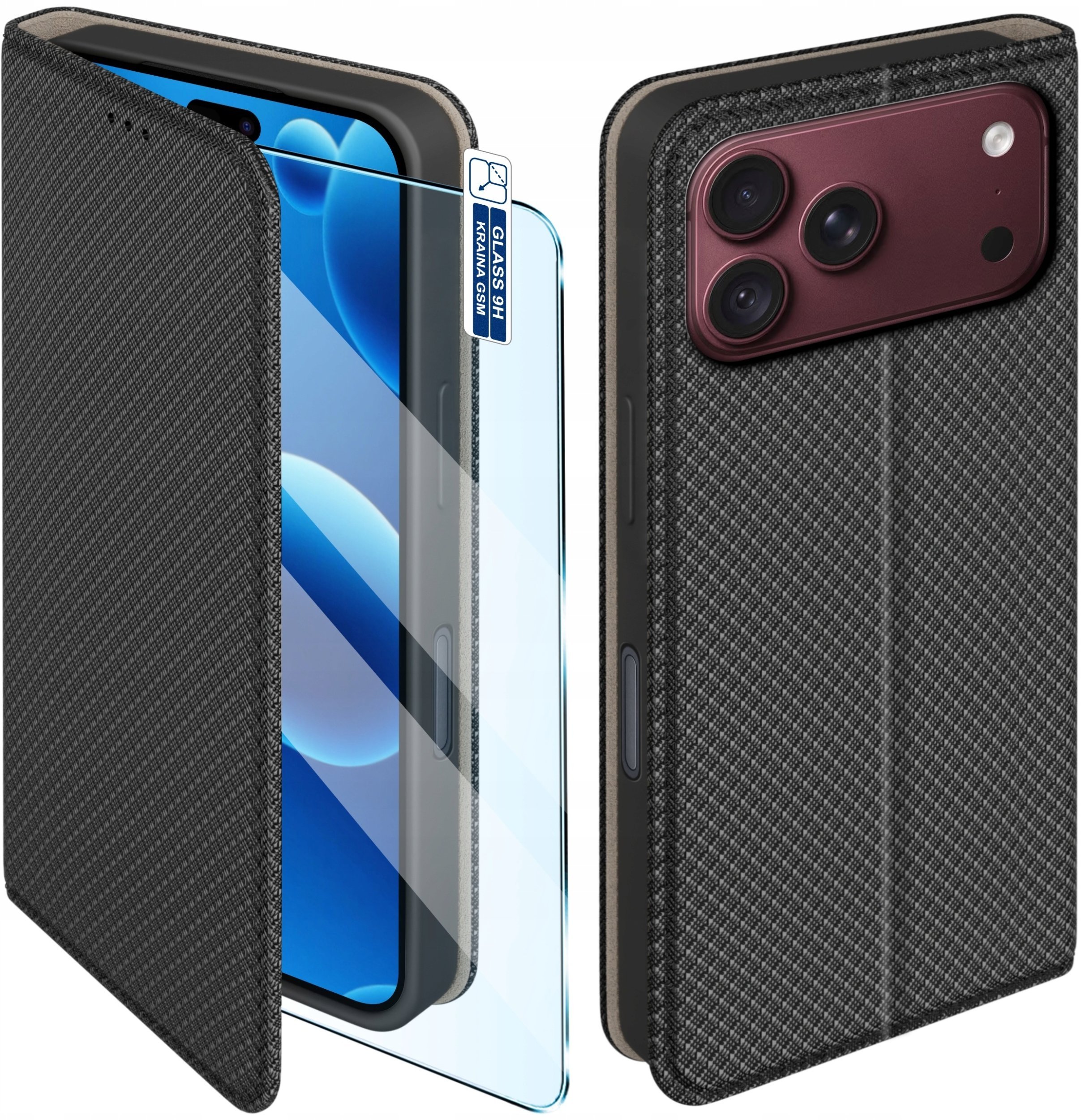 krainaGSM Etui Z Klapką Do Iphone 17 Pro Max 18 Pro Max Zamykane Futerał + Szkło 9H