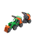 Samochody i pojazdy dla dzieci - Polesie 48424 &quot;GripTruck&quot; traktor-ładowarka z cysterną w siatce - miniaturka - grafika 1