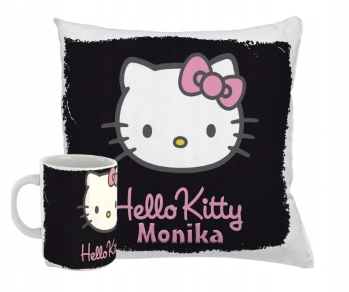 ZESTAW PODUSZKA + KUBEK Prezent HELLO KITTY KOTEK + IMIĘ 9