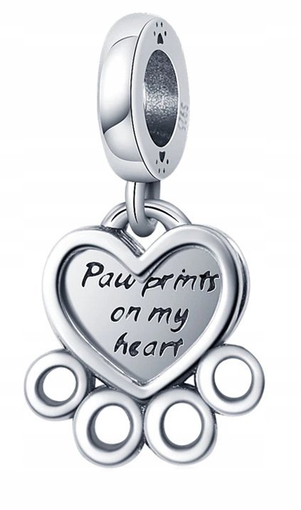Charms Srebrny Łapka Psa Kota Serce Kocia Psia Łapa Odcisk Kot SREBRO 925