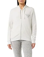 Bluzy damskie - Emporio Armani Damska bluza z kapturem z zamkiem błyskawicznym Comfort Stretch Terry, kremowy melan?, L - miniaturka - grafika 1