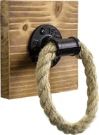 Ręczniki - Przemysłowy wieszak na ręczniki z liną do łazienki rustykalny wieszak na ręczniki z brązową rustykalną drewnianą płytą wieszak na ręczniki do montażu na ścianie wieszak na ręczniki do kuchni - miniaturka - grafika 1