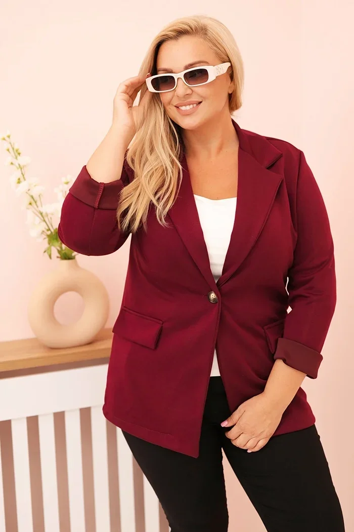 Marynarka damska z wiskozy Plus Size z długim rękawem i kołnierzem śliwkowa Śliwkowy