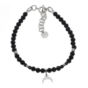 Skorulski Jewellery, Bransoletka regulowana, Turmalin czarny kulki, zawieszka księżyc i srebro - Bransoletki - miniaturka - grafika 1