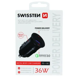 SWISSTEN Czarna Ładowarka samochodowa 1xUSB 1xUSB-C 36W - Ładowarki samochodowe - miniaturka - grafika 9