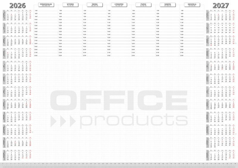 Podkładka na biurko OFFICE PRODUCTS, planer 2026/2027, biuwar 594x420mm A2 ,52k., biała