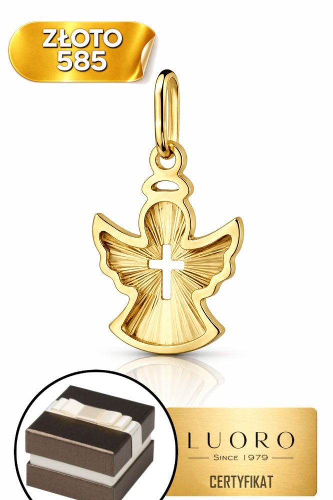 ZAWIESZKA ZŁOTA 585 14K ANIOŁEK Z KRZYŻYKIEM 18 MM ELEGANCKA DELIKATNA