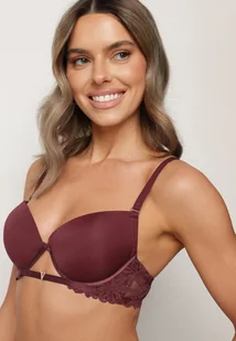 Ciemnofioletowy Biustonosz Push-Up z Koronkowym Paskiem Sarolin - Biustonosze - miniaturka - grafika 1