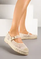 Espadryle damskie - Beżowe Espadryle z Siateczki na Plecionej Podeszwie ze Sprzączką Feniffia - miniaturka - grafika 1