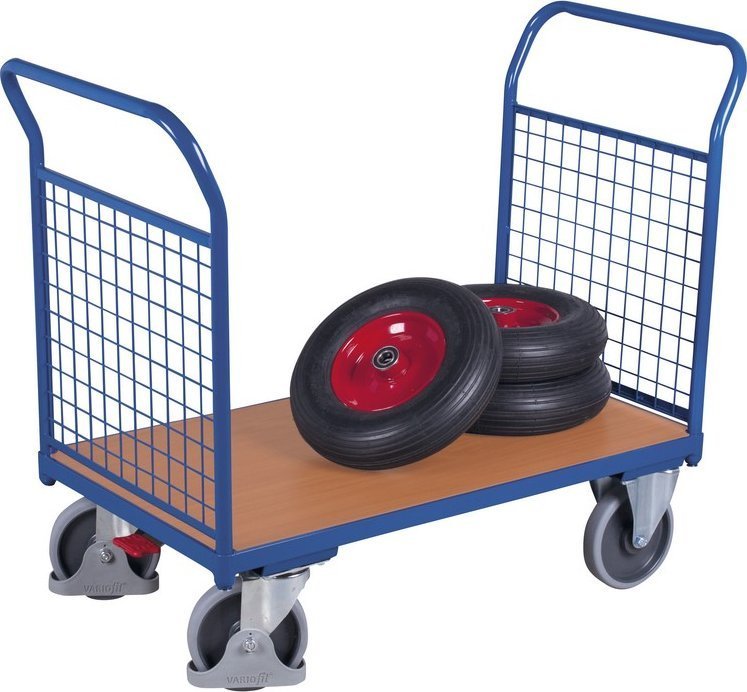 Variofit Wózek platformowy, dwuburtowy, poręcze z siatki, kolor niebieski, 400-500 kg 1190 x 700 x 975 mm, 500kg