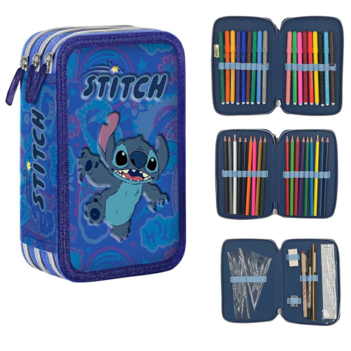 PIÓRNIK POTRÓJNY Z WYPOSAŻENIEM LILO&STITCH NIEBIESKI GIOTTO