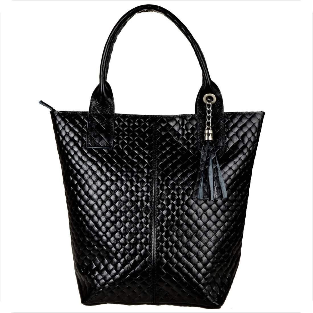 Czarna torba worek skóra naturalna pikowana Borse in Pelle