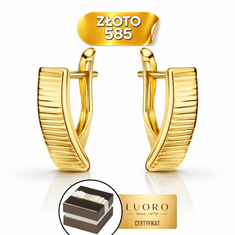 KOLCZYKI ZŁOTE 585 14K PROSTOKĄT DIAMENTOWANE PASKI ZAPIĘCIE ANGIELSKIE