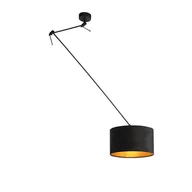 Lampy sufitowe - QAZQA Lampa wisząca regulowana czarna klosz welurowy czarno-złoty 35cm - Blitz I - miniaturka - grafika 1
