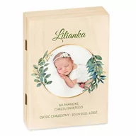 Pamiątka Chrztu Świętego - Sztućce dla dzieci zestaw w drewnianym etui z nadrukiem - miniaturka - grafika 1