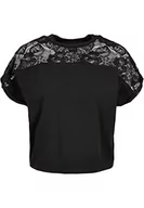 Koszulki i topy damskie - Urban Classics Damska koszulka z krótkim rękawem typu t-shirt, oversized Lace Tee, czarny, 3XL - miniaturka - grafika 1