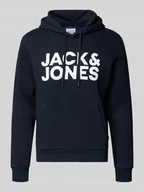 Bluzy męskie - Bluza z kapturem, nadrukiem z logo i kieszenią kangurką - miniaturka - grafika 1