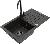 Zlewozmywaki z baterią - Mexen Pablo zlewozmywak granitowy 1-komorowy z ociekaczem i baterią kuchenną Telma, czarny/złoty - 6510-75-670200-70-B - miniaturka - grafika 1