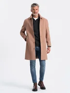 Kamizelki męskie - Jednorzędowy męski długi płaszcz z kołnierzykiem i podpinką brązowy V2 OM-COWC-0106 XXL - miniaturka - grafika 1