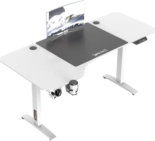 Biurko z regulacją wysokości Oxnard 160 x 75 cm Biurko elektryczne z funkcją pamięci Waga robocza do 80 kg Biurko komputerowe z uchwytem na kubek Haczyk na słuchawki Aluminiowa rama Biały - Biurka gamingowe - miniaturka - grafika 1
