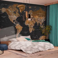 Fototapety - Fototapeta samoprzylepna - Czarno-brązowa stylowa mapa świata z flagami (rozmiar 98x70) - miniaturka - grafika 1