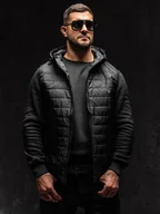 Kamizelki męskie - Czarna pikowana kamizelka męska z kapturem Denley MY88A1 - miniaturka - grafika 1