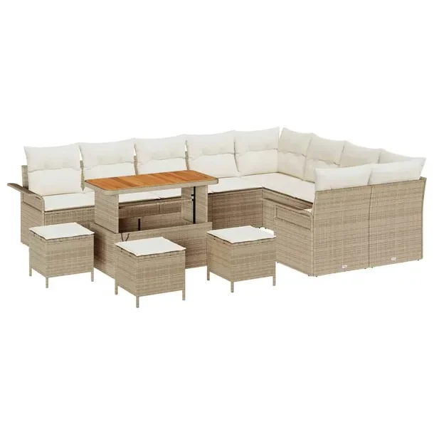 Modularny Zestaw Sof Ogrodowych, Beżowy i Kremowy, Naturalny Rattan