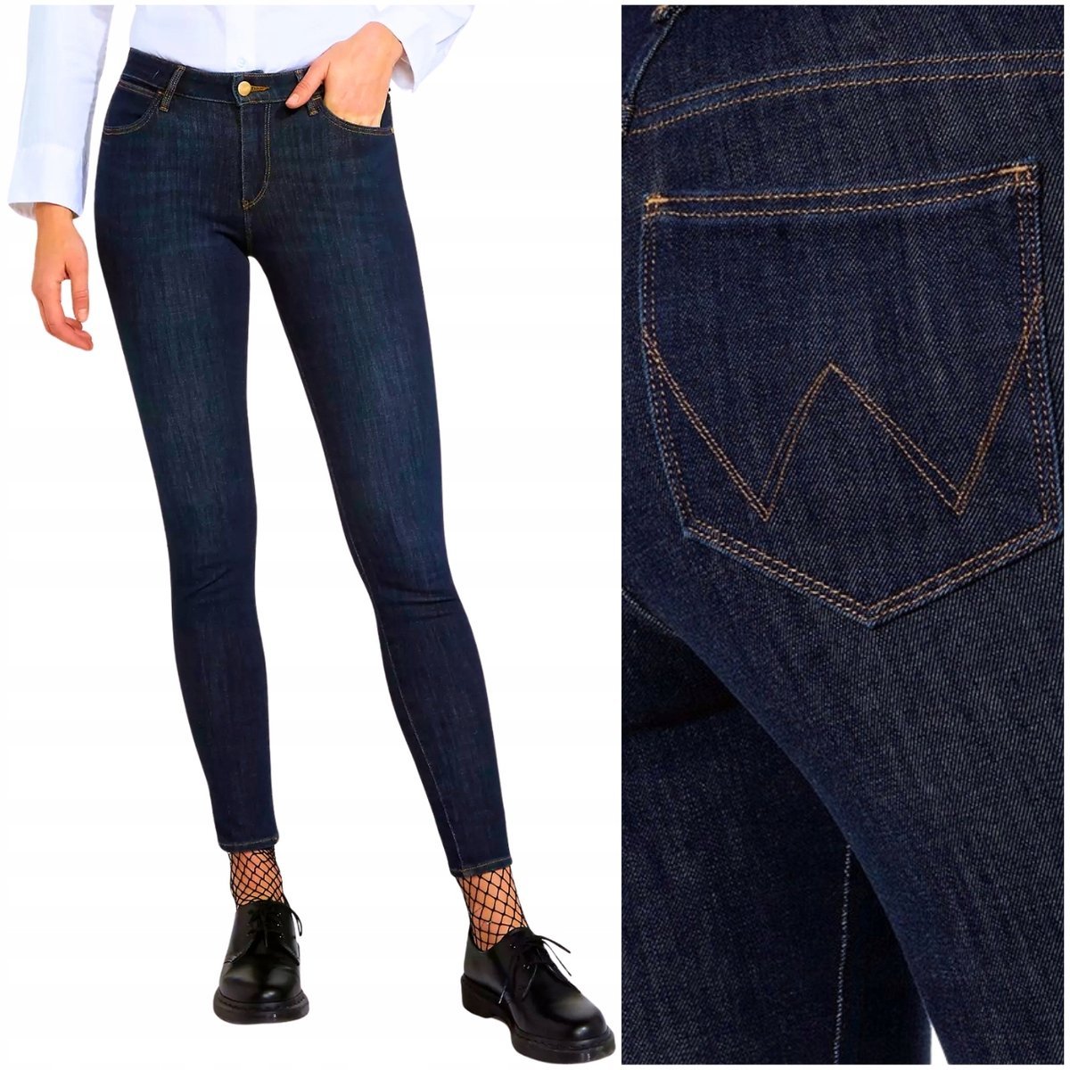 Wrangler SKINNY Dark Wash granatowe damskie spodnie jeansowe rurki W28 L30