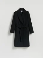Płaszcze damskie - Reserved - Płaszcz z wiązanym paskiem - czarny - miniaturka - grafika 1
