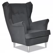 Fotele - Fotel Uszak skandynawski POCZEKALNIA szarość WELUR - miniaturka - grafika 1