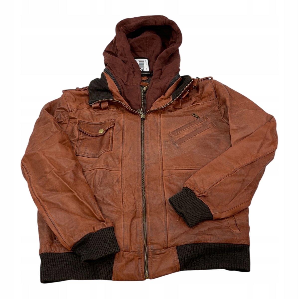 Damska kurtka skórzana Real Leather czarna rozmiar M z odpinanym kapturem