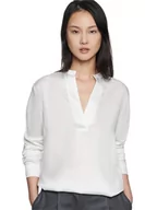 Bluzki damskie - Seidensticker Damska bluzka – lekko lejąca się, jednokolorowa tunika z dekoltem w kształcie litery V i optymalny komfort noszenia – z długim rękawem – satyna, White Alyssum, 40 PL - miniaturka - grafika 1