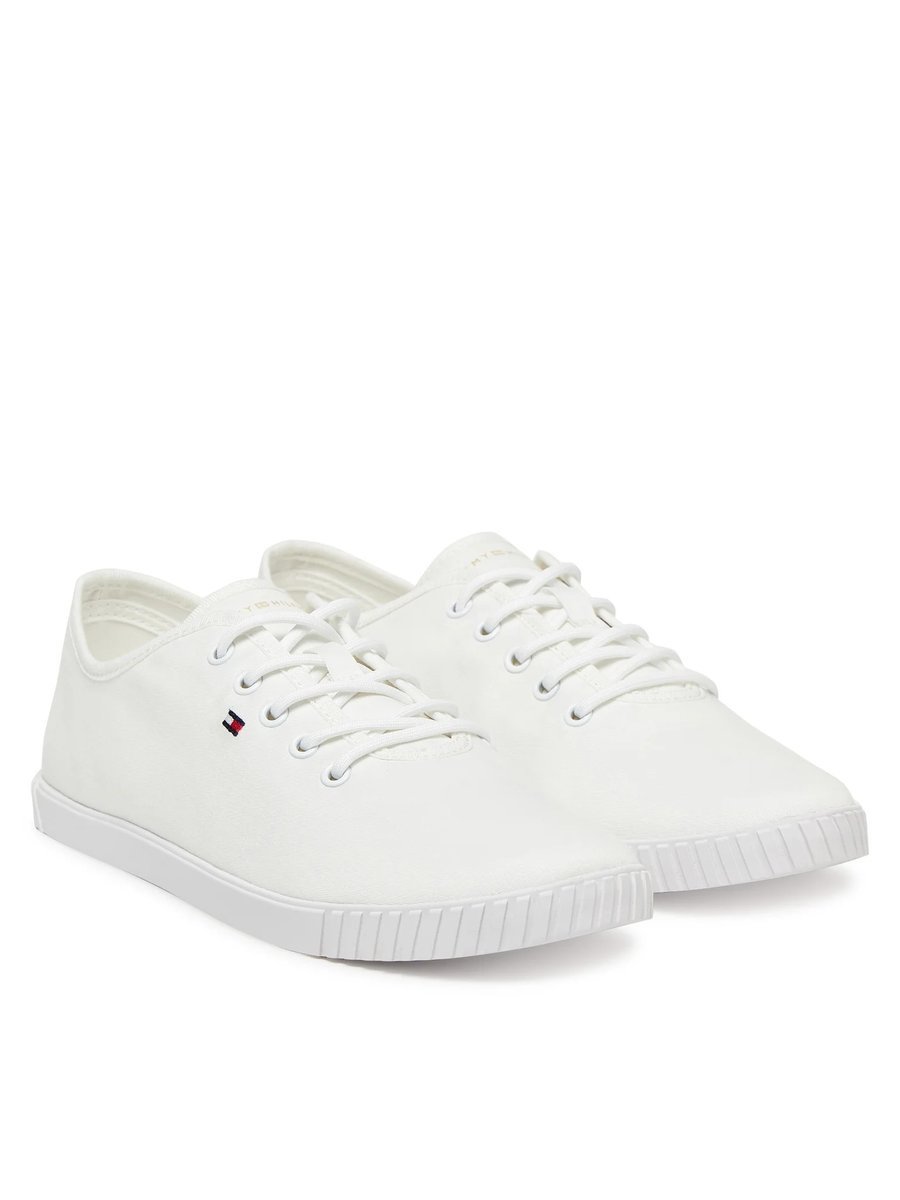 TOMMY HILFIGER BIAŁE DAMSKIE TRAMPKI Z LOGO I GŁADKĄ PODESZWĄ 40 16IA