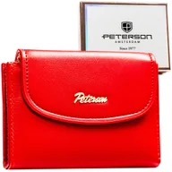 Portfele - Portmonetka damska czerwona PETERSON mały portfel na zatrzask i suwak rozbudowany na karty elegancki pudełko na prezent - miniaturka - grafika 1