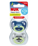 Smoczki uspokajające - Nuk smoczek uspokajający silikonowy 6-18m-cy Happy Nights 2szt - miniaturka - grafika 1