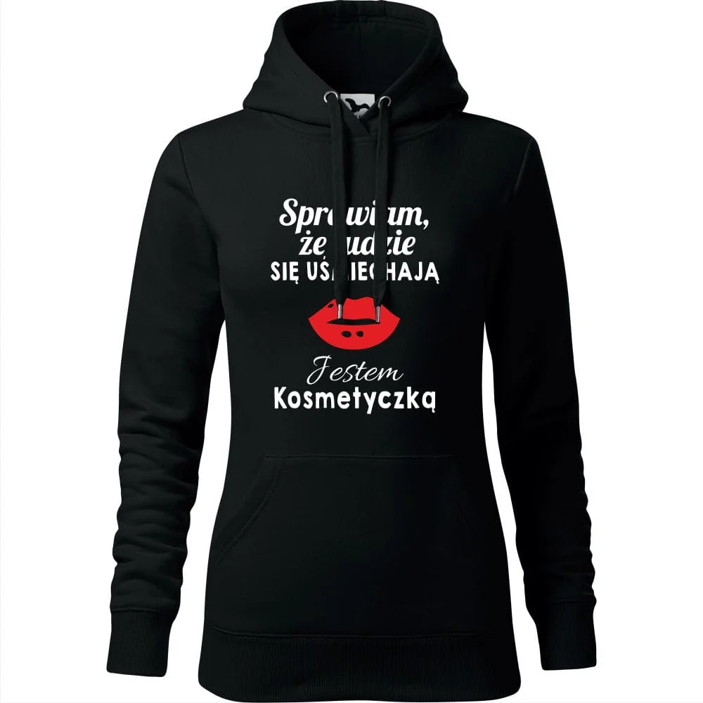 Damska Bluza Z Kapturem - Sprawiam, Że Ludzie Się Uśmiechają - Jestem Kosmetyczką Czarny 2xl
