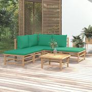 Meble ogrodowe - 6-cz. zestaw mebli do ogrodu, zielone poduszki, bambusowy vidaXL - miniaturka - grafika 1