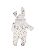 Kombinezony dla dzieci - Niemowlęcy kombinezon dresowy z luną w zajączki biały Nicol,r.62 - miniaturka - grafika 1