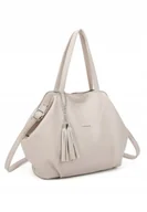 Torebki damskie - Pojemna Torebka Damska Shopper Worek A4 LUIGISANTO Beżowa Skóra Eko - miniaturka - grafika 1