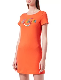 Love Moschino Damska sukienka Heart Multicolor Foil Print, pomarańczowy, 42 PL - Sukienki - miniaturka - grafika 1
