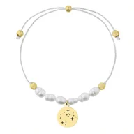 Bransoletki - Bransoletka sznurkowa białe perełki ze złotym medalikiem stal szlachetna Strzelec - Manoki - miniaturka - grafika 1