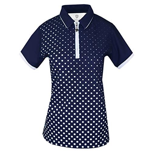 Island Green Damska koszulka golfowa damska sublimowana z zamkiem błyskawicznym na szyję oddychająca odprowadzająca wilgoć elastyczna koszulka polo, granatowa/while, 8