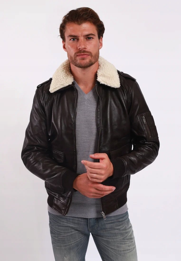 Lee Cooper Bomber kurtka męska pilotka odpinany Kołnierz Kolor Brązowy R.M
