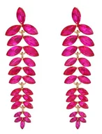 Kolczyki - Kolczyki złote fuksja różowe z listkami GLAMOUR szykowny dodatek na wesele - miniaturka - grafika 1