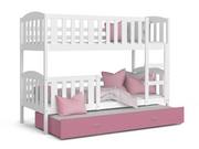 Łóżka dla dzieci i młodzieży - Łóżko piętrowe 200x90 białe różowe KUBUŚ 3-osobowe - miniaturka - grafika 1