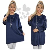Bluzki damskie - LUŹNA BLUZA WELUROWA otulająca tunika bluzka BAWEŁNA 54 56 7XL 8XL 3173 - miniaturka - grafika 1