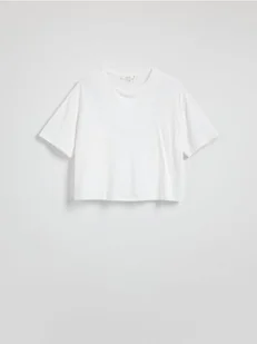 Reserved - Krótki t-shirt z modalem - biały - Koszulki i topy damskie - miniaturka - grafika 1