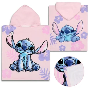 DISNEY Stitch Dziecięcy ręcznik, poncho z kapturem dla dziewczynki, bawełniane 50x115 cm OEKO-TEX - Okrycia kąpielowe dla dzieci - miniaturka - grafika 1