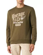 Bluzy męskie - JACK&JONES męska bluza z nadrukiem JPRBLUVINTAGE Print Sweat Crew Neck FST, Olive Night, XL - miniaturka - grafika 1