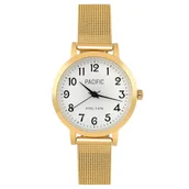 Zegarki damskie - Złoty damski zegarek z bransoleta mesh PACIFIC S6023-06 - miniaturka - grafika 1